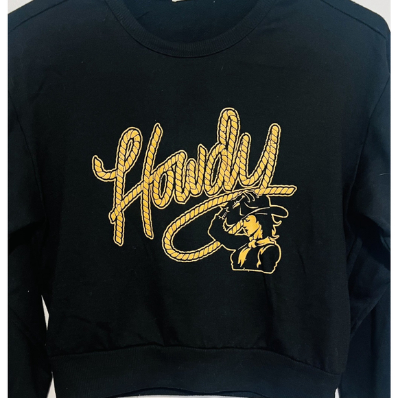 Howdy Western Cropped Sweatshirt Top Women’s Medium Black Country Rodeo Cowgirl - Picture 3 of 4